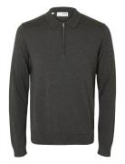 Selected Homme Slhberg Ls Half Zip Polo Noos Grå