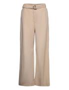 Mango Flowy Wideleg Trousers With Belt Beige