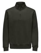 ONLY & SONS Onsconnor Reg 1/4 Zip Sweat Khaki Green