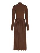 Tommy Hilfiger Rib Mix F&F Pleated Dress Ls Brun