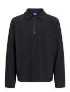 Jack & J S Jorrick Plisse Sweat Zip Split Polo Ln Svart