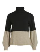 Vila Viril Blocking Roll-Nk L/S Knit Top-Noos Svart