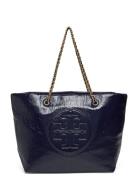 Tory Burch Ella Crinkle Patent Chain Tote Marinblå