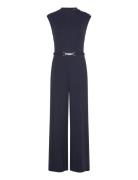 Lauren Ralph Lauren Belted Mockneck Jumpsuit Marinblå