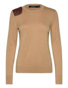 Lauren Ralph Lauren Faux-Leather-Trim Cotton-Blend Sweater Brun