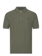 Fred Perry Crepe Pique Zip Neck Polo Grön