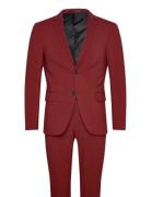 Lindbergh Plain Mens Suit - Normal Lenght Burgundy