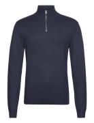 Lindbergh Half Zip Mélange Knit Marinblå