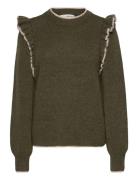 Selected Femme Slfalva Frills Ls Knit O-Neck Grön