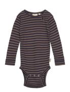 Petit Piao Body L/S Modal Striped Brun