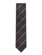 Lindbergh Black Polyester Tie With Stripe 7 Cm Brun