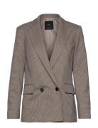 Mango Micro Houndstooth Double-Breasted Blazer Brun