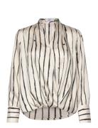 Mango Striped Wrap Blouse Kräm