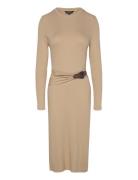 Lauren Ralph Lauren Buckle-Trim Cotton-Blend Knit Midi Dress Beige