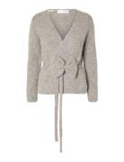 Selected Femme Slfgabella Ls Knit Bow Cardigan Grå