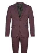 Lindbergh Plain Mens Suit - Normal Length Burgundy