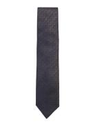 Lindbergh Black Structured Linen Blend Tie 7 Cm Marinblå