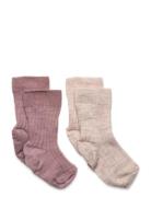 Lindex Sock 2 P Wool Knit Rosa