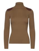 Lauren Ralph Lauren Faux-Leather-Trim Ribbed Turtleneck Brun