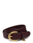 Lauren Ralph Lauren Charm Crosshatch Leather Belt Burgundy