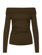 Lauren Ralph Lauren Cotton-Blend Off-The-Shoulder Top Khaki Green