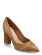 Tommy Hilfiger Block Heel Pointed Pump Suede Beige