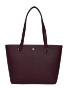 Lauren Ralph Lauren Crosshatch Leather Medium Karly Tote Burgundy