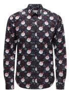 ONLY & SONS Onsalf Xmas Aop Slim Poplin Ls Shirt Marinblå