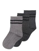 Kids Only Kogsille Stripe Glitter Socks 3-Pack Acc Svart