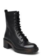 Bianco Biabrooklin Lace Up Boot Tumbled Leather Svart