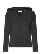 Monki Rib Knit Wool Blend Hooded Sweater Grå