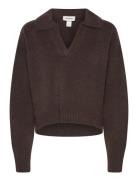 Monki Soft Knit Polo Sweater Brun