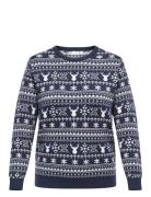 ONLY Carmakoma Carxmas Winter Ls O-Neck Knt Marinblå