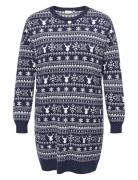 ONLY Carmakoma Carxmas Winter Ls O-Neck Dress Knt Marinblå