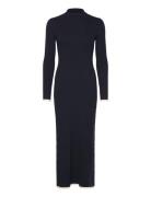 Mango Knitted Dress With Contrasting Trims Marinblå