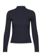 Mango Perkins-Neck Rib-Knit Sweater Marinblå