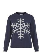 Vila Visnowflake L/S Christmas Knit/Ka Marinblå