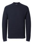 Selected Homme Slhtion Ls Knit Structure Mock Neck Marinblå