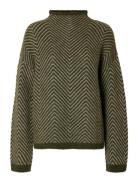 Selected Femme Slflulu Ls Herringb Knit High Neck Grön