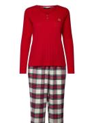 Lauren Ralph Lauren Homewear Lrl L/S Knit Henley Long Pant Pj Set Röd