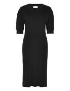 Davida Cashmere Short Puff Sleeve Rib Dress Svart