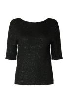 Selected Femme Slfjosie 2/4 Sequin Knit O-Neck Top Svart