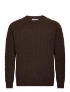 Lindbergh Lambswool Raglan Cable O-Neck Knit Brun