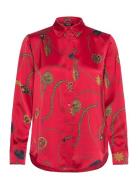 Lauren Ralph Lauren Classic Fit Print Satin Charmeuse Shirt Röd