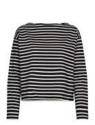 Lauren Ralph Lauren Striped Cotton Jersey Boatneck Top Marinblå