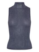 Mango Lurex Knitted Top With Perkins Neck Blå