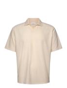 Lindbergh V-Neck Jacquard Polo S/S Kräm