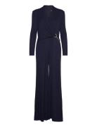 Lauren Ralph Lauren Chain-Trim Jersey Surplice Jumpsuit Marinblå