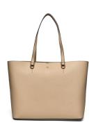 Lauren Ralph Lauren Crosshatch Leather Large Karly Tote Beige