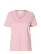 Selected Femme Slfmyessential Ss V-Neck Tee Noos Rosa